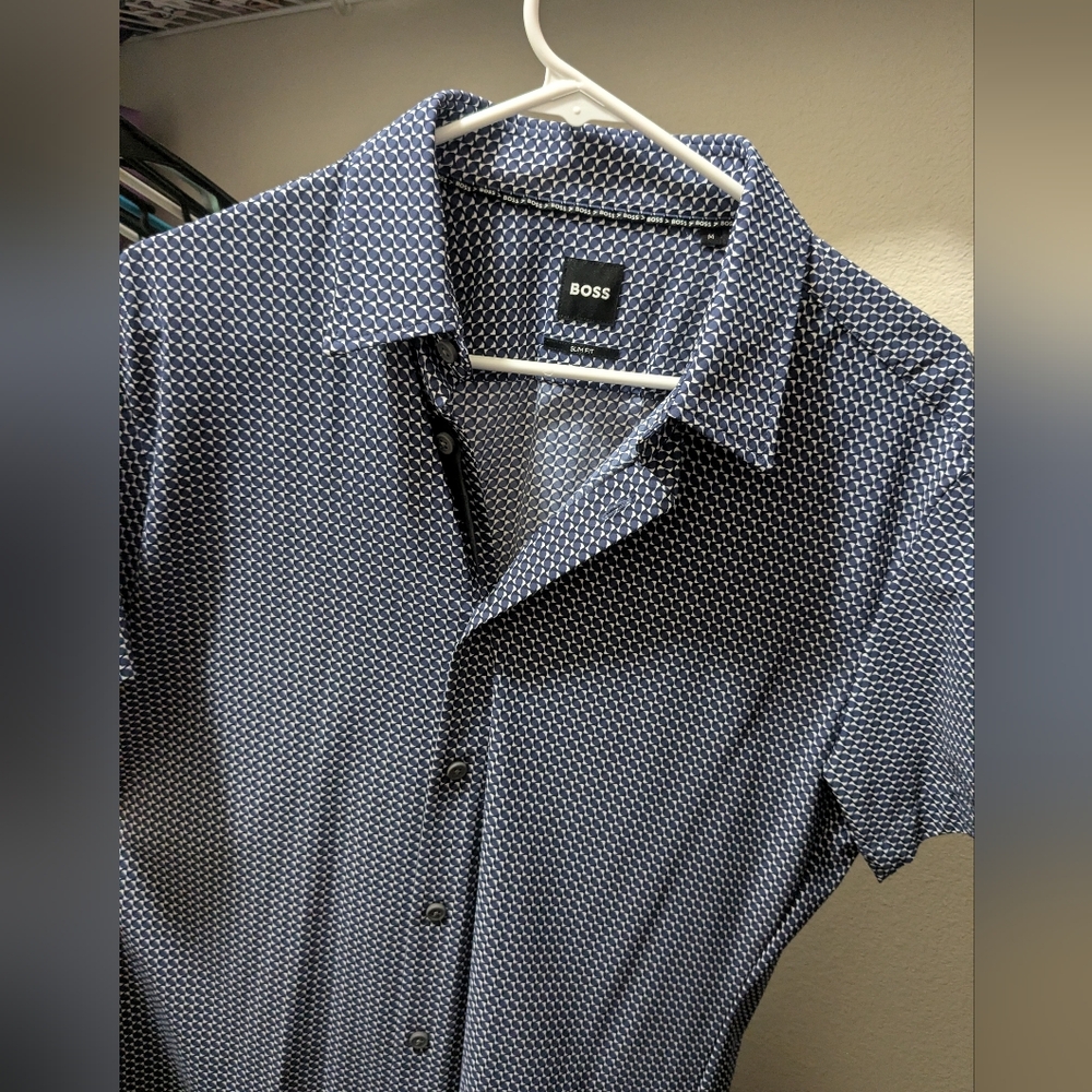 Boss Men's Patterned Navy Button Down Shirt